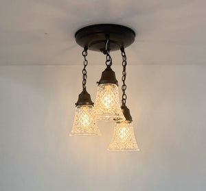 Vintage Diamond Cut Floral Ceiling Light Trio - The Lamp Goods