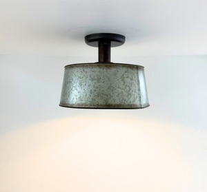 Copper-Edge Galvanized Farm Drum Ceiling Light