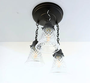 Vintage Diamond Cut Floral Ceiling Light Trio - The Lamp Goods