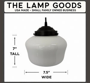 Classic Schoolhouse |7.5"| Milk Glass PENDANT LIGHT Fixture