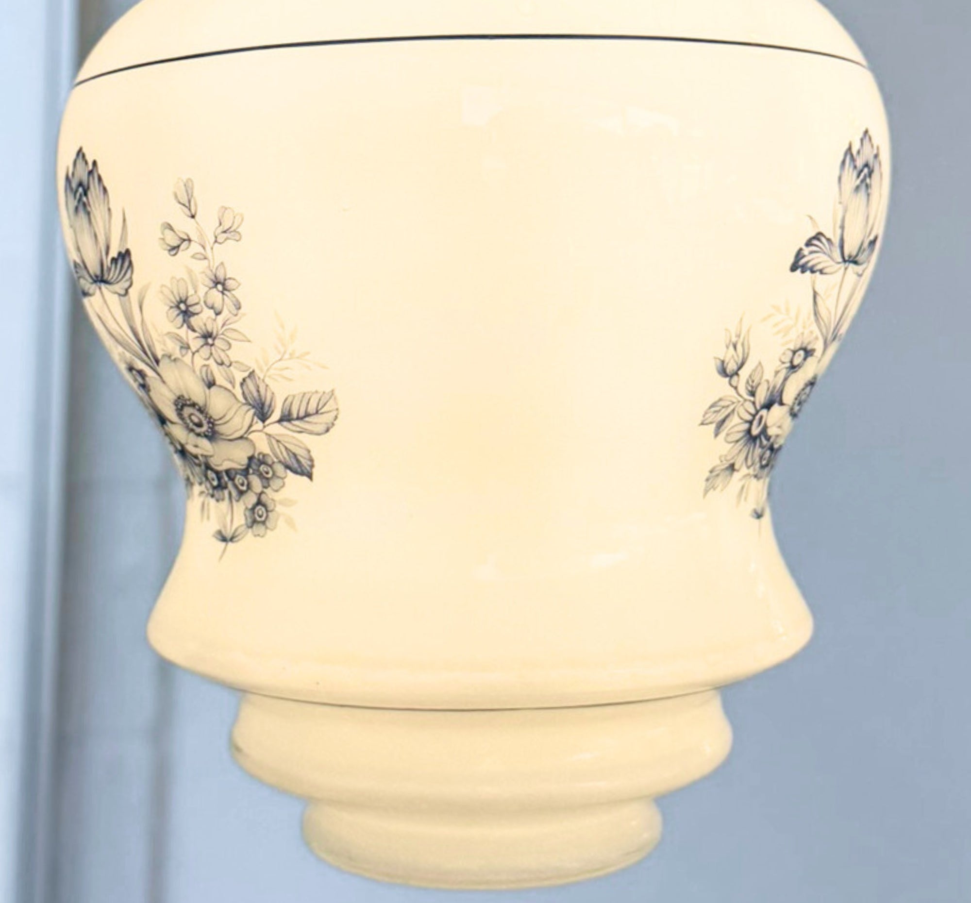 Vintage Blue Floral Milk Glass Pendant Light
