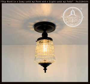 Vintage Ribbed Glass Tiered Flush Mount Light