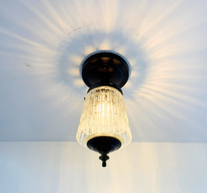 Vintage Ribbed Glass Tiered Flush Mount Light