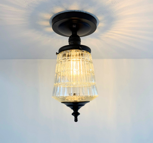 Vintage Ribbed Glass Tiered Flush Mount Light