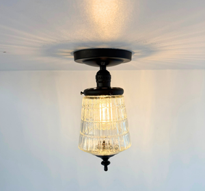 Vintage Ribbed Glass Tiered Flush Mount Light