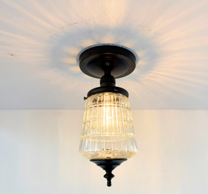 Vintage Ribbed Glass Tiered Flush Mount Light