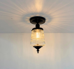 Vintage Ribbed Glass Tiered Flush Mount Light