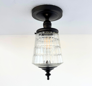 Vintage Ribbed Glass Tiered Flush Mount Light