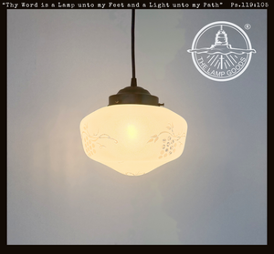 Etched Grapevine Schoolhouse Pendant Light