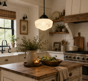 Etched Grapevine Schoolhouse Pendant Light