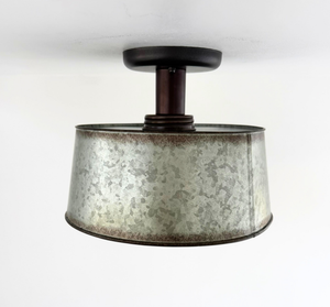 Copper-Edge Galvanized Farm Drum Ceiling Light