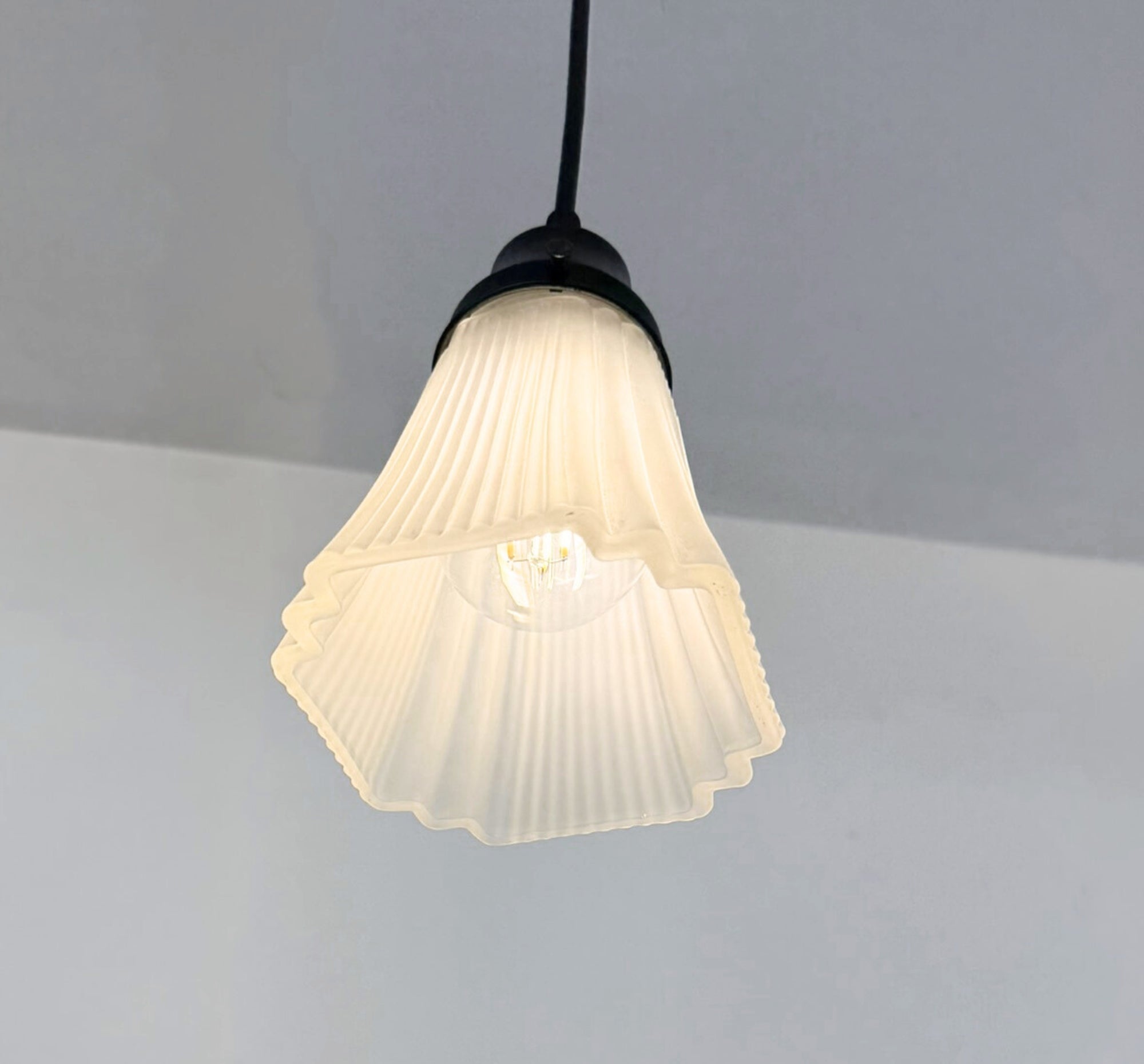 Frosted Ribbed Square Art Deco Pendant