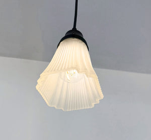 Frosted Ribbed Square Art Deco Pendant