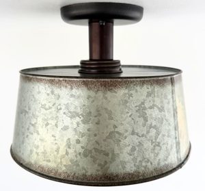 Copper-Edge Galvanized Farm Drum Ceiling Light