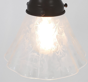 Vintage Etched Wildflower Bell Glass Pendant