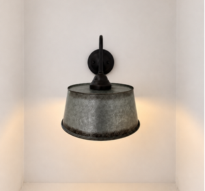 Copper-Edge Galvanized Farm Drum Wall Sconce