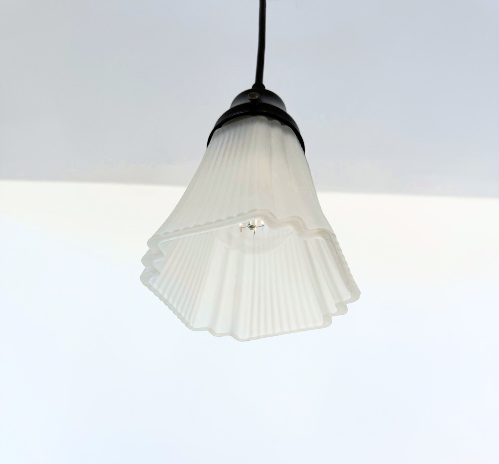 Frosted Ribbed Square Art Deco Pendant