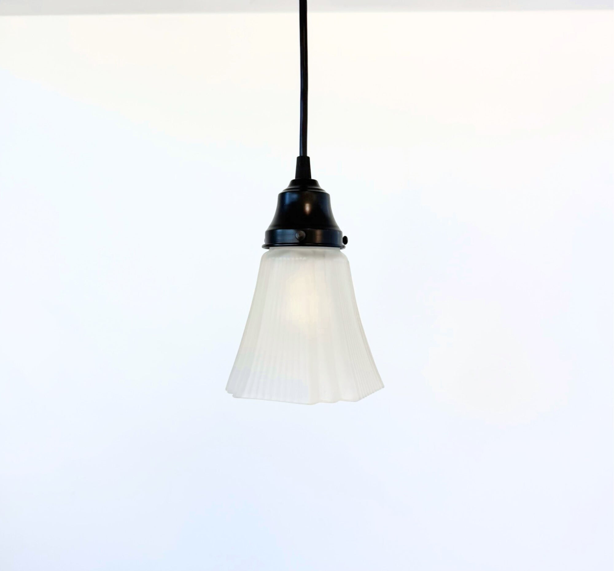 Frosted Ribbed Square Art Deco Pendant