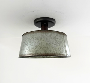 Copper-Edge Galvanized Farm Drum Ceiling Light