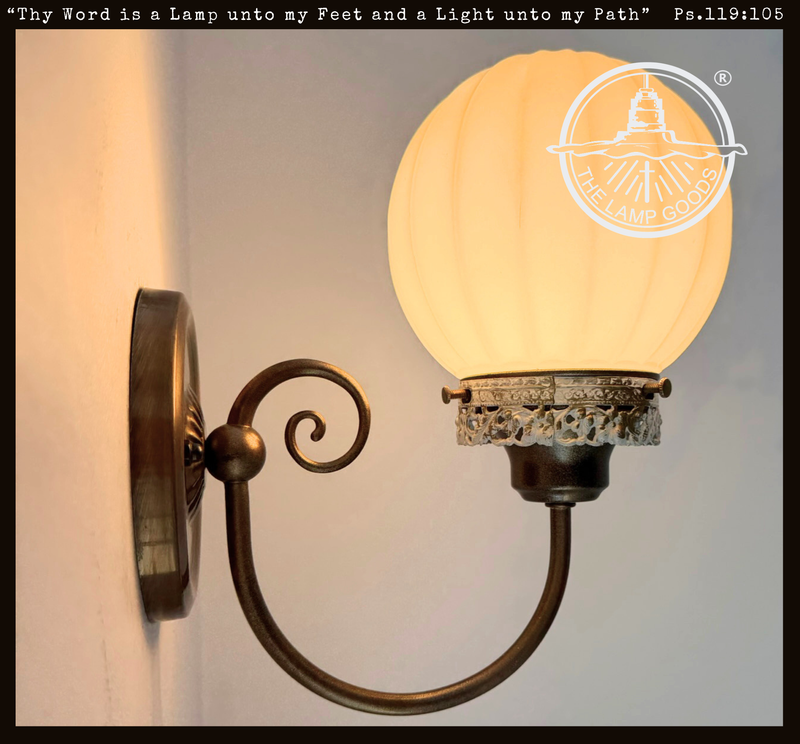 Ribbed Milk Glass Globe and Brass Wall Sconce