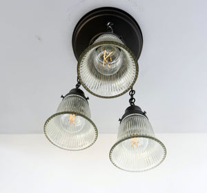 Clear Holophane Bell Ceiling Light Trio - The Lamp Goods