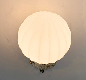 Ribbed Milk Glass Globe and Brass Wall Sconce