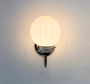 Ribbed Milk Glass Globe and Brass Wall Sconce