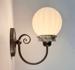 Ribbed Milk Glass Globe and Brass Wall Sconce