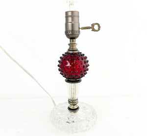 1940's Art Deco Table Lamp Red Glass Hobnail