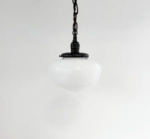 Vintage Bulbous Milk Glass Schoolhouse Pendant Light