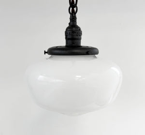 Vintage Bulbous Milk Glass Schoolhouse Pendant Light
