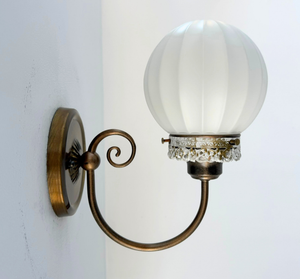 Ribbed Milk Glass Globe and Brass Wall Sconce