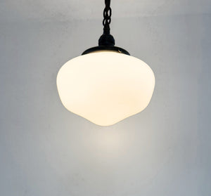 Vintage Bulbous Milk Glass Schoolhouse Pendant Light