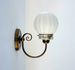 Ribbed Milk Glass Globe and Brass Wall Sconce