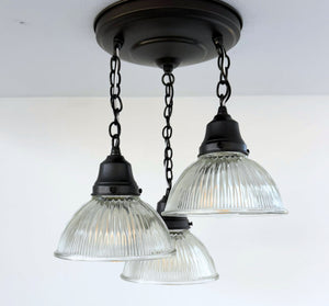 Clear Factory Holophane Ceiling Light Trio - The Lamp Goods