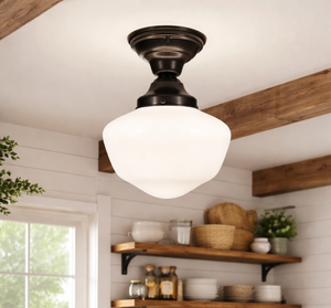Classic Schoolhouse Milk Glass CEILING LIGHT Fixture - The Lamp Goods