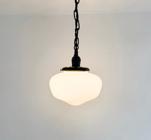 Vintage Bulbous Milk Glass Schoolhouse Pendant Light