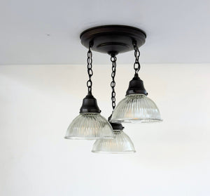 Clear Factory Holophane Ceiling Light Trio - The Lamp Goods