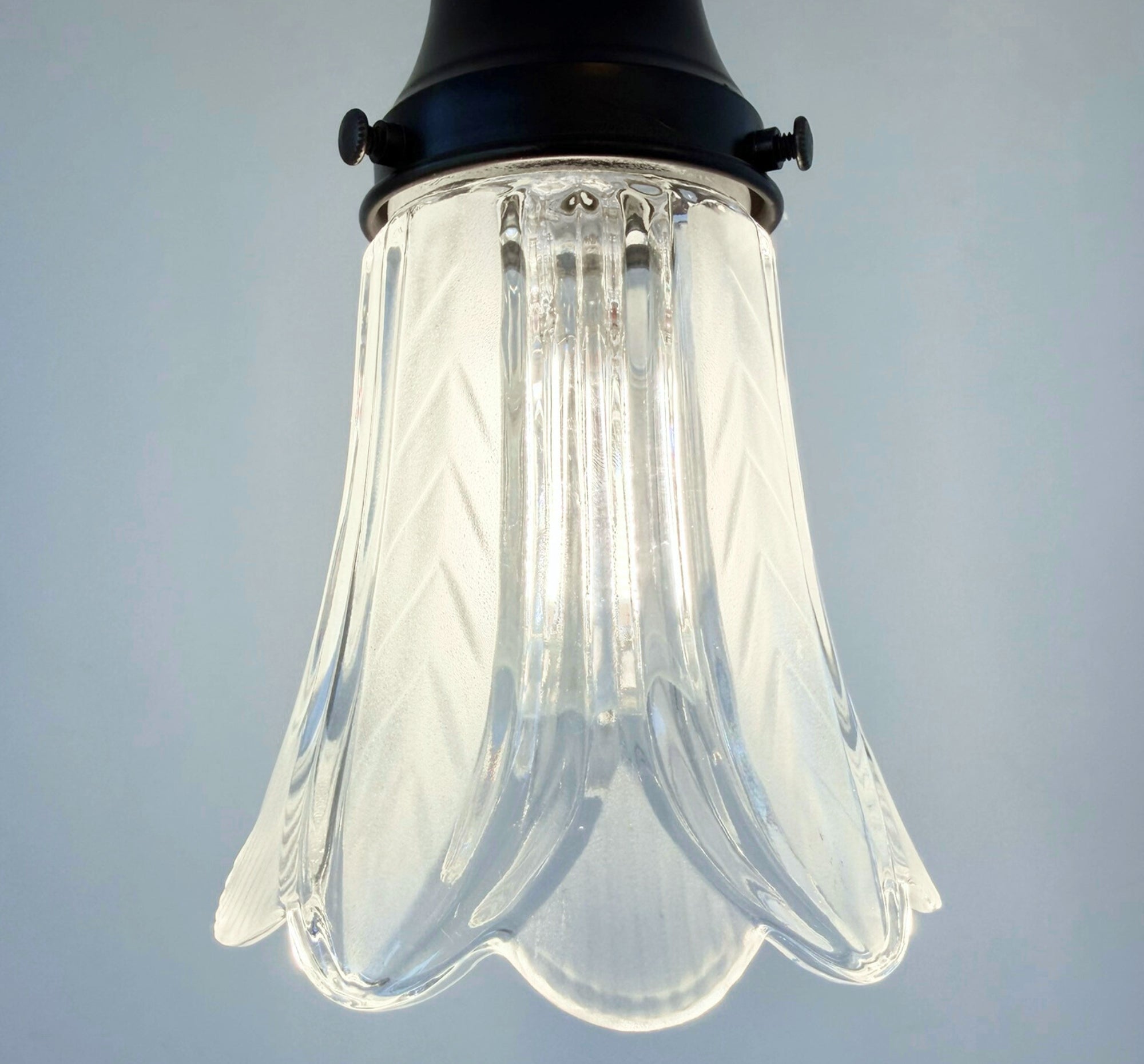 Clear and Frost Chevron Art Deco Scallop Pendant