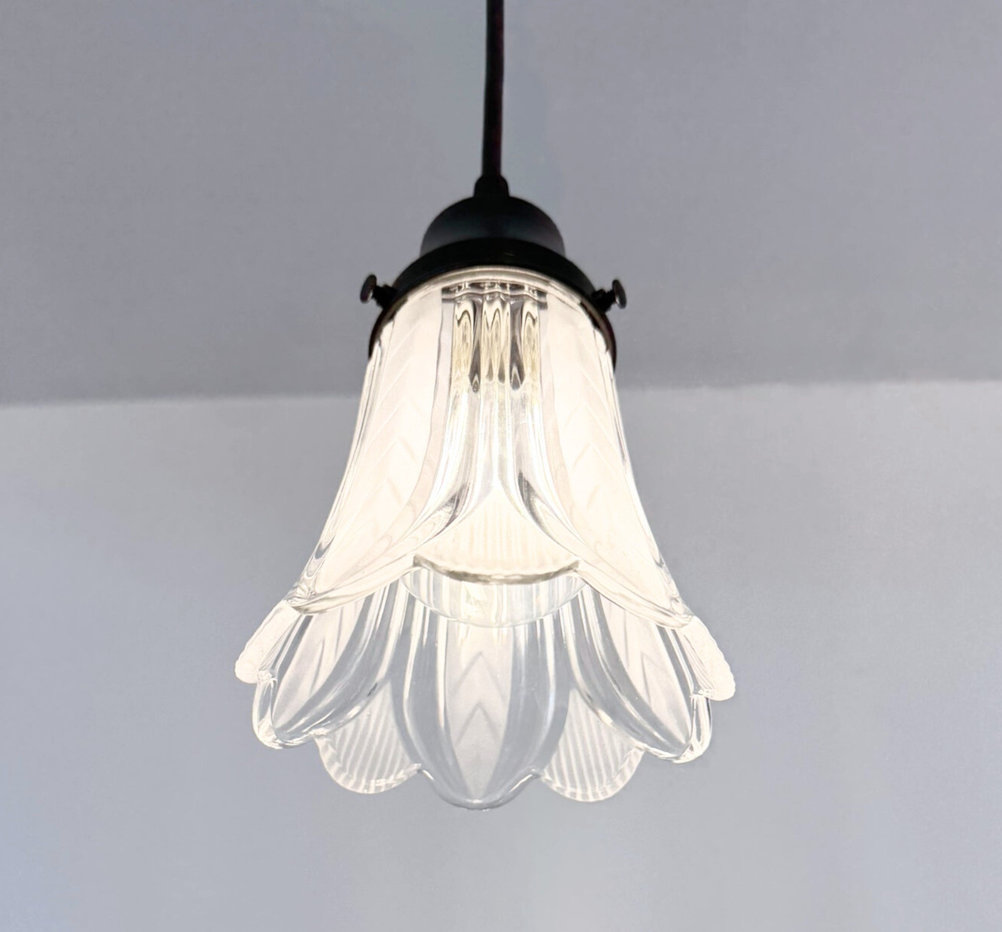 Clear and Frost Chevron Art Deco Scallop Pendant