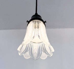 Clear and Frost Chevron Art Deco Scallop Pendant