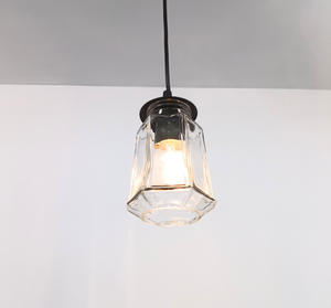 Vintage Clear Paneled Square Glass Pendant