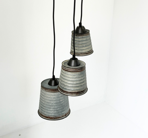Corrugated Barn Metal Galvanized Rustic Trio Pendant