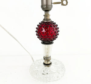 1940's Art Deco Table Lamp Red Glass Hobnail