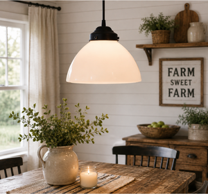 Vintage Wicker Milk Glass Pendant