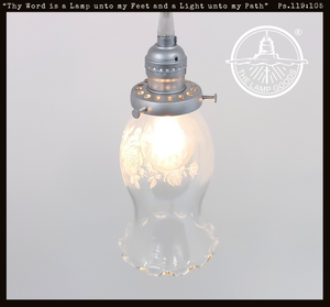Clear Glass Rose Etched Delicate Pendant Light