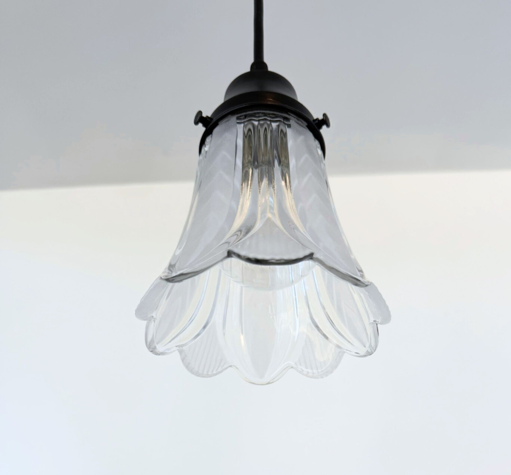 Clear and Frost Chevron Art Deco Scallop Pendant