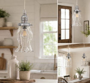 Clear Glass Rose Etched Delicate Pendant Light
