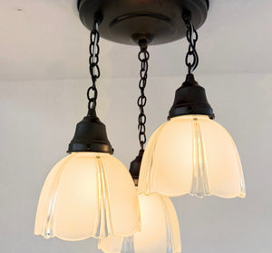 Vintage Frosted Clear Panel Ceiling Light Trio - The Lamp Goods