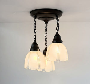 Vintage Frosted Clear Panel Ceiling Light Trio - The Lamp Goods